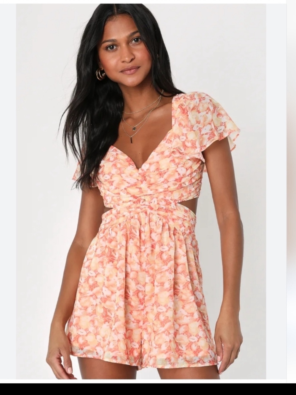 Lulu's Romper Always Flirtatious Orange Floral Print Lace-Up Backless Romper sm